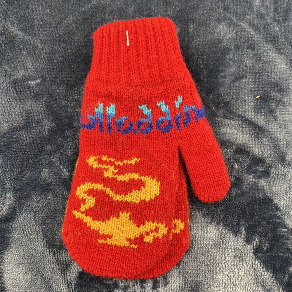 RARE 90s Disney Aladdin Boys Mittens Deadstock Movie Kidcore Genie Lamp Knit Vtg